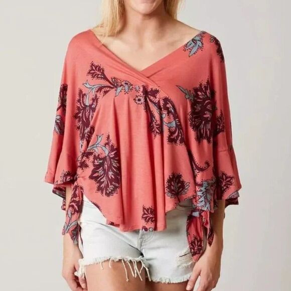 Free People Maui Wowie Pink Passion Flower Combo Side Tie Blouse Size Large - Picture 1 of 8